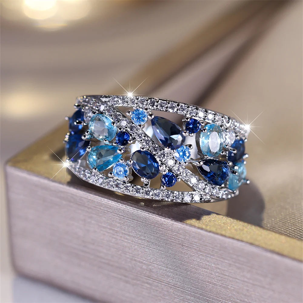 Royal Blue Crystal Water Drop Stone Ring