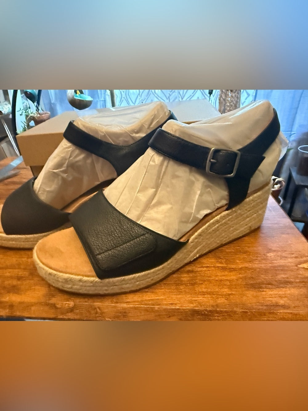 Vionic Black Espadrille Wedge Sandals with Ankle Strap