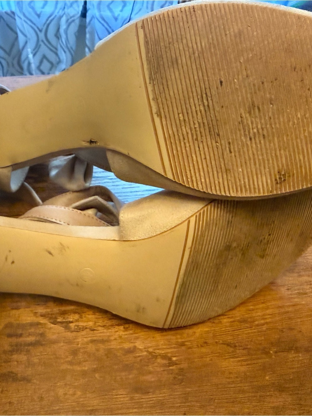 Ankle-Tie Bow Peep-Toe Heels in Tan