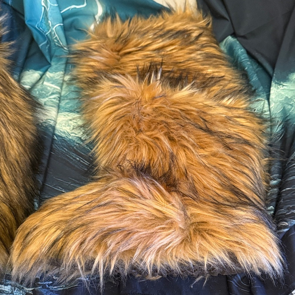 Over-the-Knee Faux Fur Boots with Heart Shaped Bag in Chestnut Brown