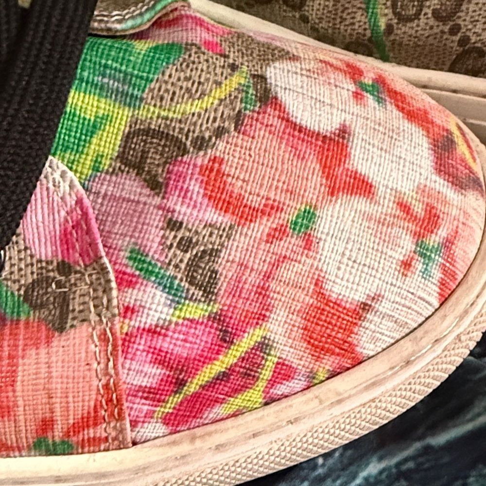 Floral High-Top Lace-Up Boots in Pink and Green