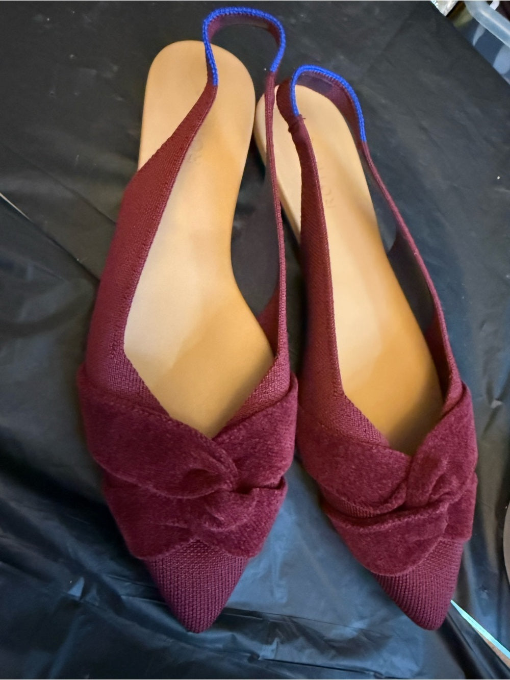 Rothy's Burgundy Pointed Slingback Flats with Knotted Toe