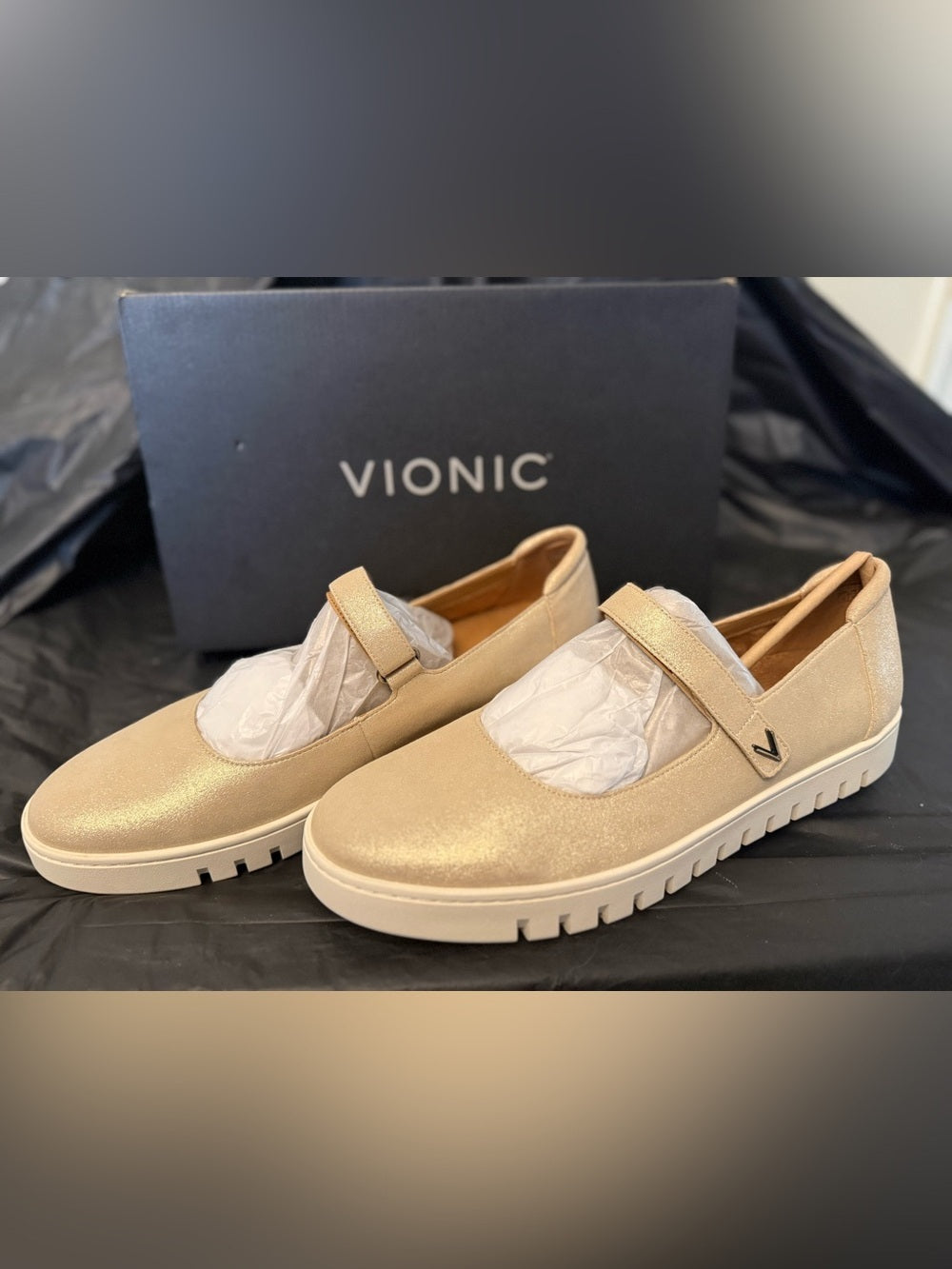 Vionic Gold Mary Jane Flats with Cushioned Platform