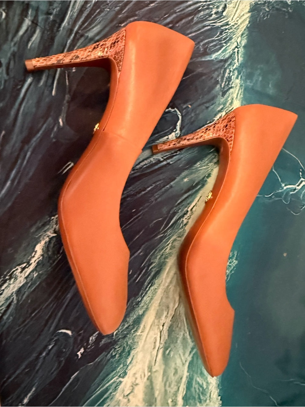Tory Burch Burnt Orange Snakeprint Leather Pumps