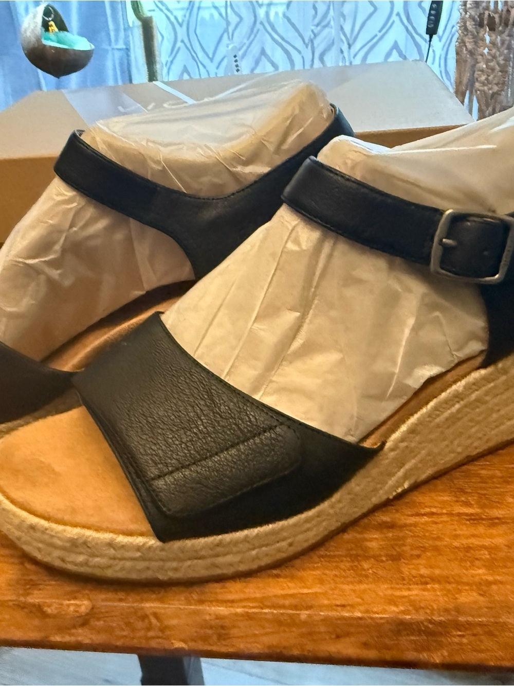 Vionic Black Espadrille Wedge Sandals with Ankle Strap
