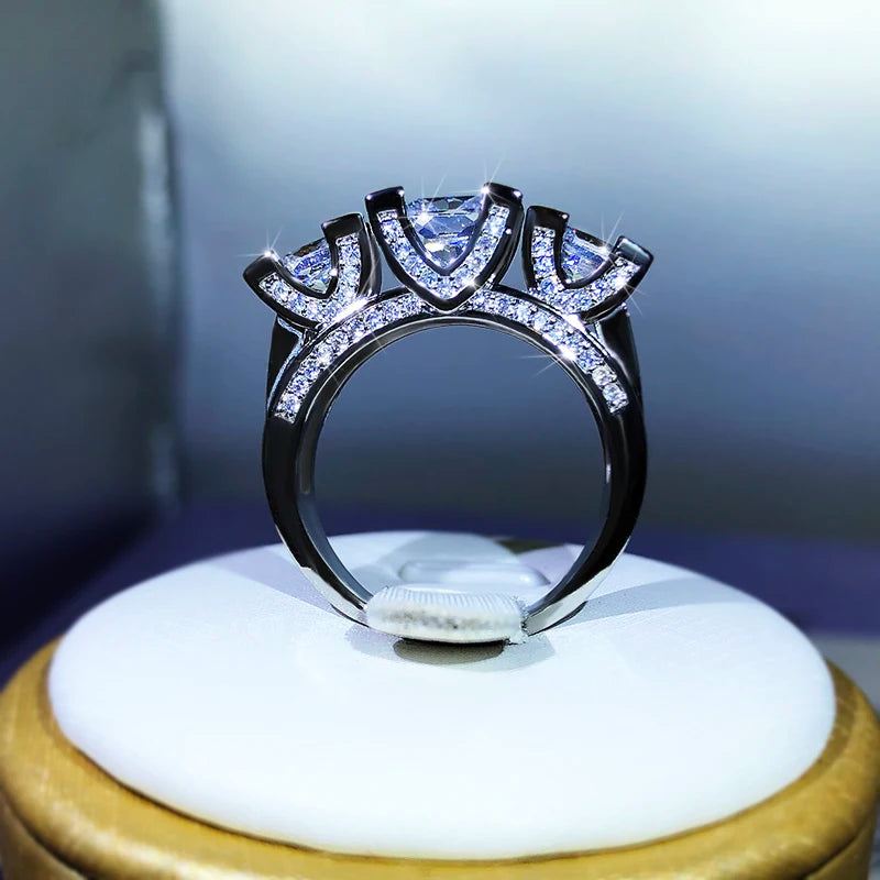 925 Sterling Silver Three Stone Ring Wedding Set