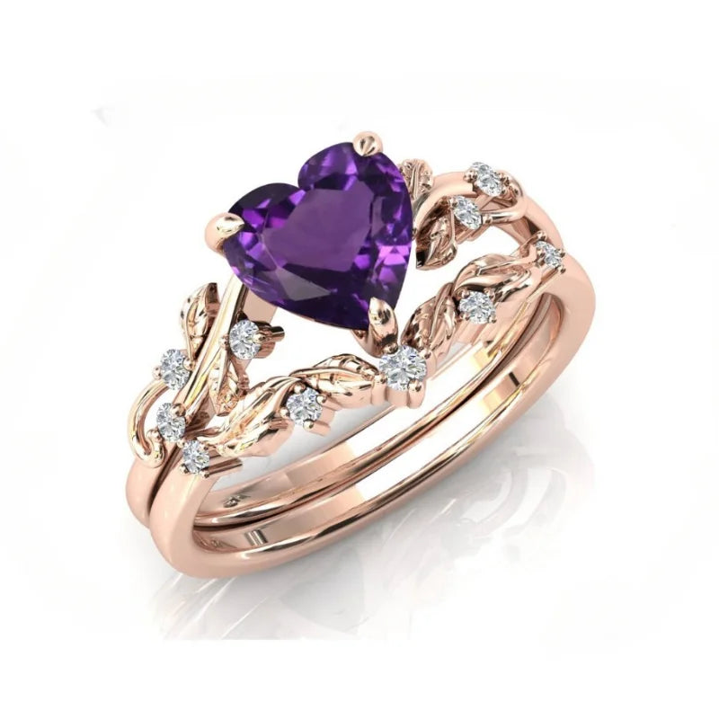 Unique Heart and Leaf Wedding Set