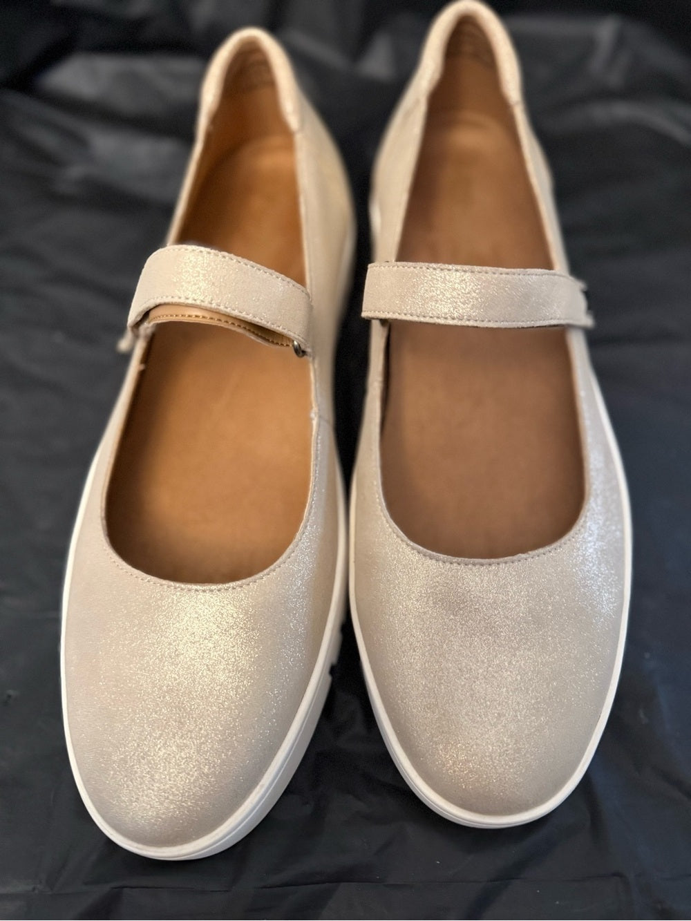 Vionic Gold Mary Jane Flats with Cushioned Platform