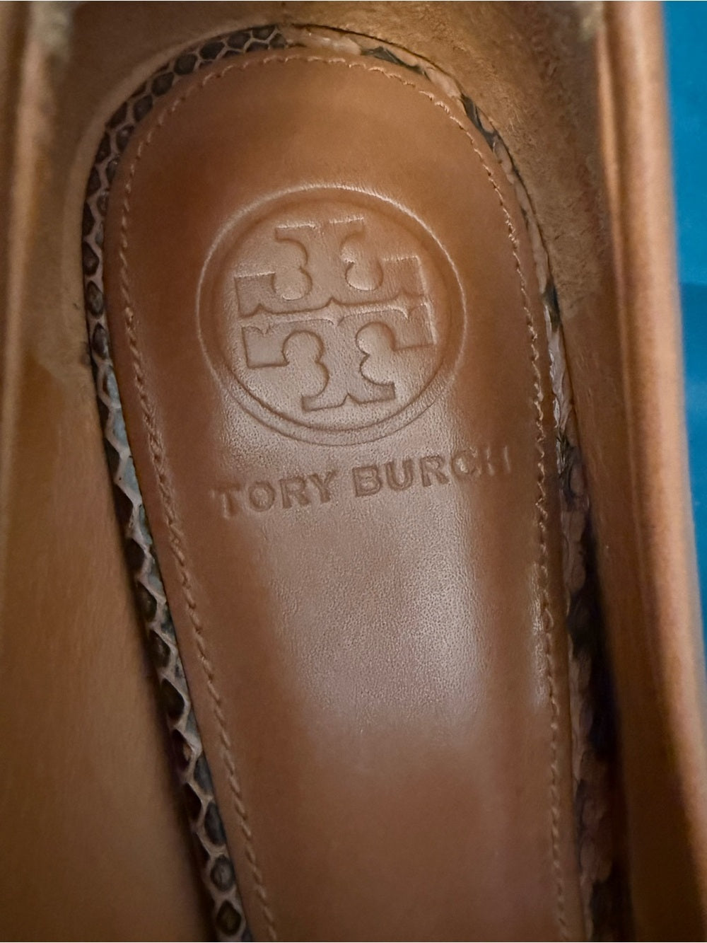 Tory Burch Burnt Orange Snakeprint Leather Pumps
