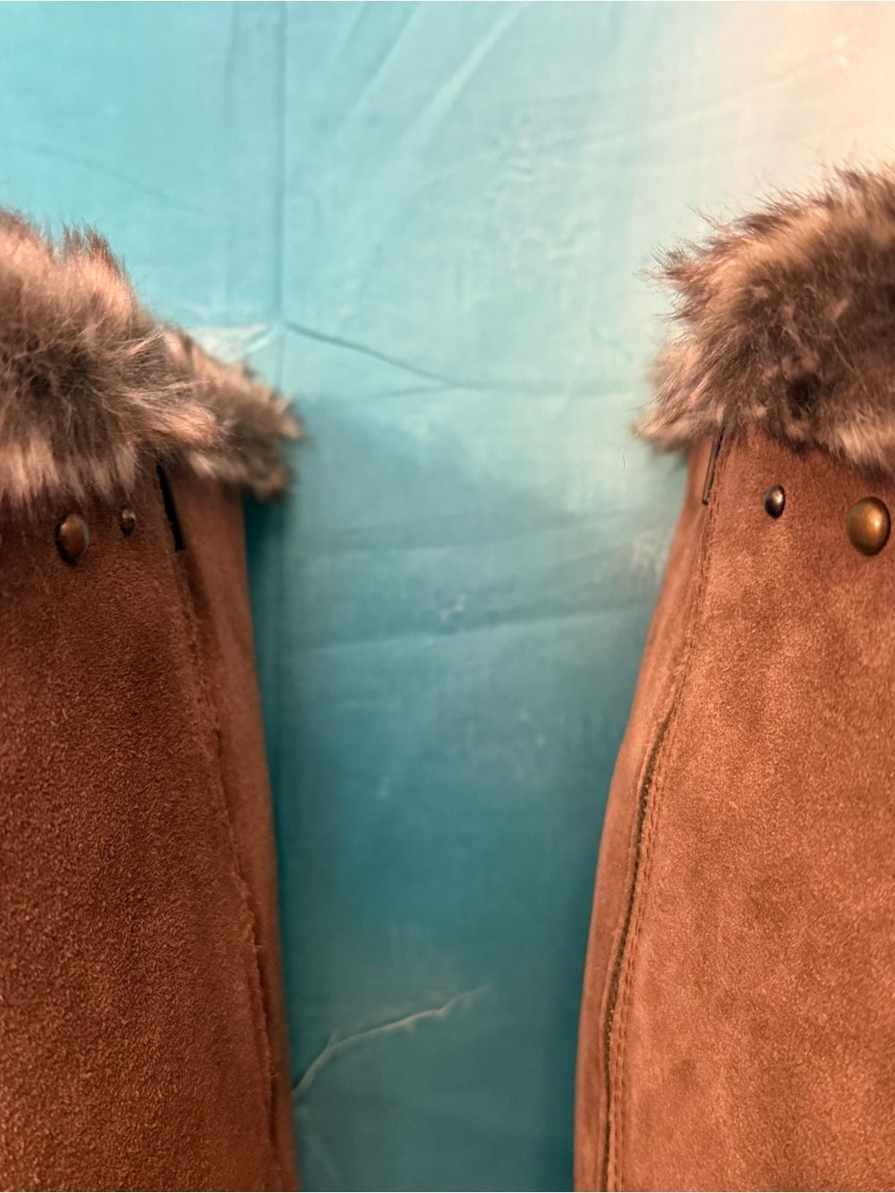 BearPaw Brown Suede Faux-Fur Tall Winter Boots with Stud Accents