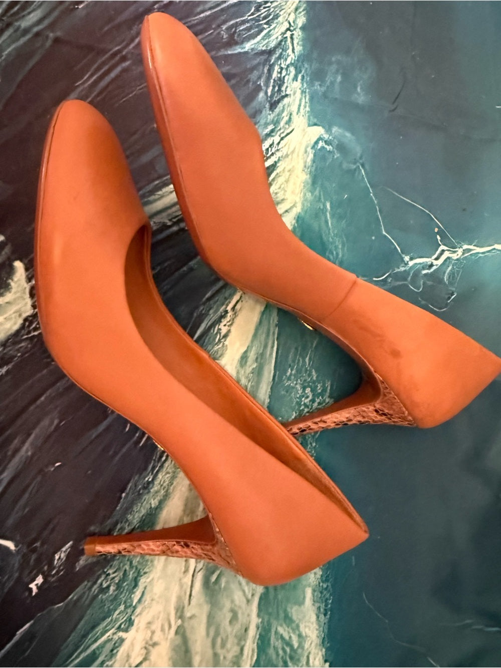 Tory Burch Burnt Orange Snakeprint Leather Pumps