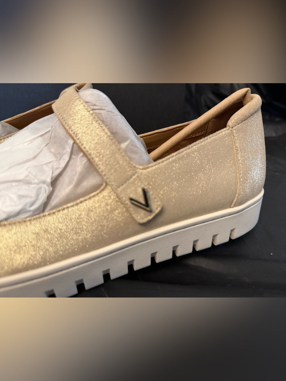 Vionic Gold Mary Jane Flats with Cushioned Platform