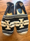 Authentic Tory Burch Black and Cream Logo Espadrille Slip-Ons